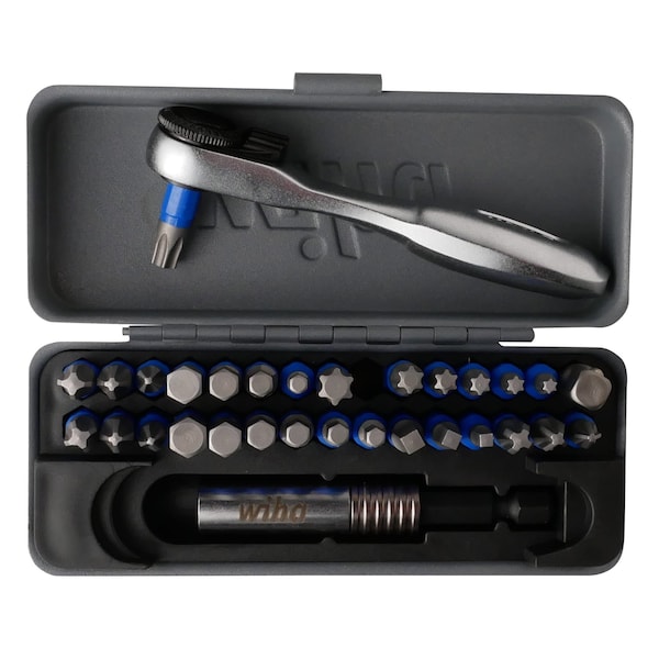 Wiha 32 Piece GoBox Terminator Blue Impact Bit Set with 1/4-in. Ratchet. - 76889