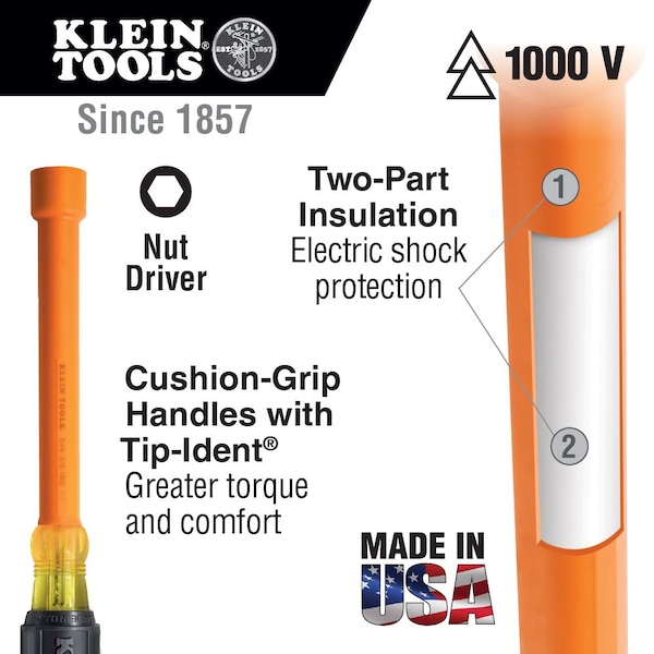 Klein Tools 7/16-Inch Insulated Nut Driver 6-Inch Hollow Shaft - 646-7/16-INS