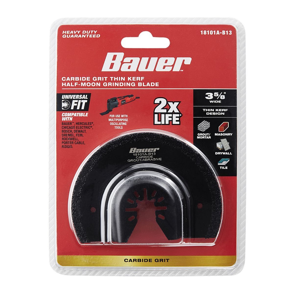Cuchilla de molienda de luna creciente delgada de carburo de 3-5/8 pulgadas para herramientas multiusos oscilantes - 64953 Bauer.