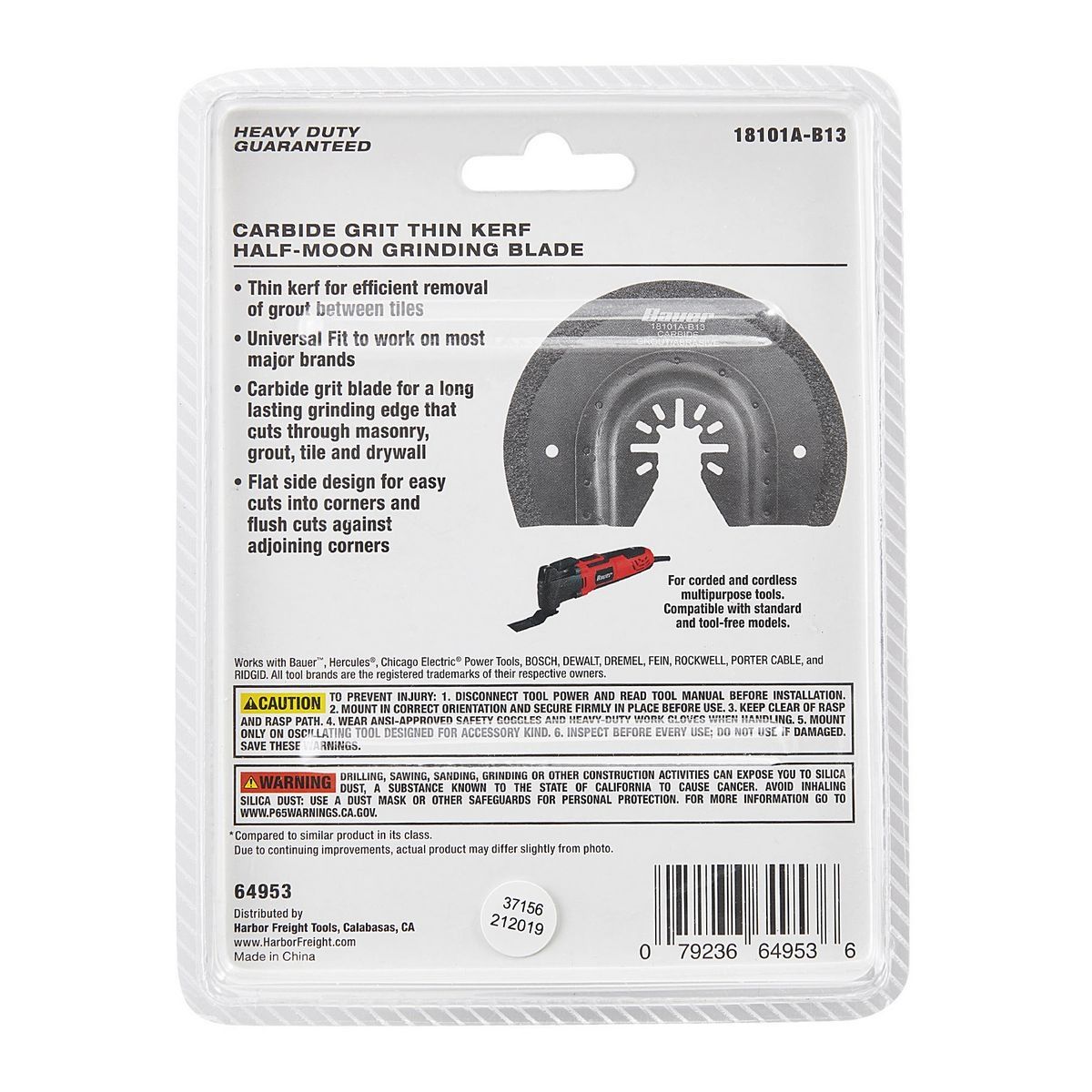 Cuchilla de molienda de luna creciente delgada de carburo de 3-5/8 pulgadas para herramientas multiusos oscilantes - 64953 Bauer.