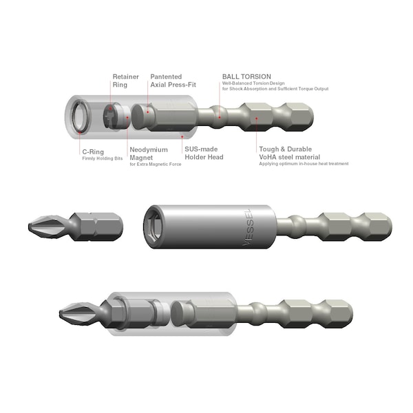 Vessel IMPACT BALL Torsion Bit Holder H1/4"x67 - IBHBM67P1