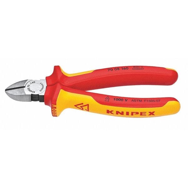 Knipex 6 1/4 in 70 Diagonal Cutting Plier Standard Cut Narrow Nose Insulated - 70 08 160 SBA