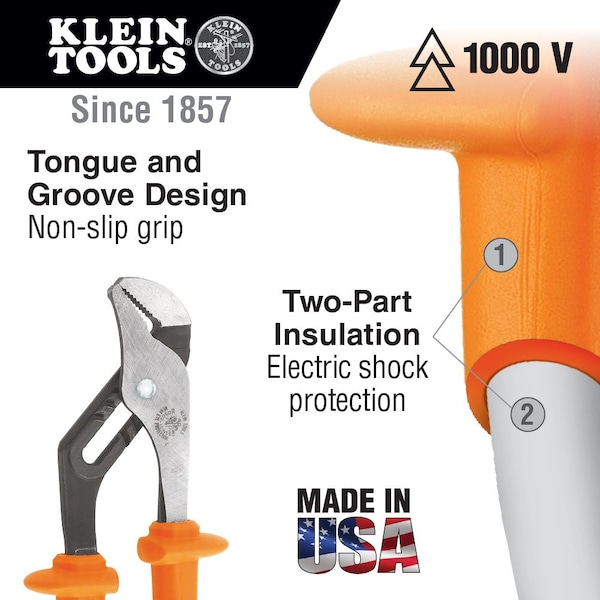 Klein Tools 10 1/4 in Straight Jaw Water Pump Plier Serrated, Plastic Grip - D502-10-INS