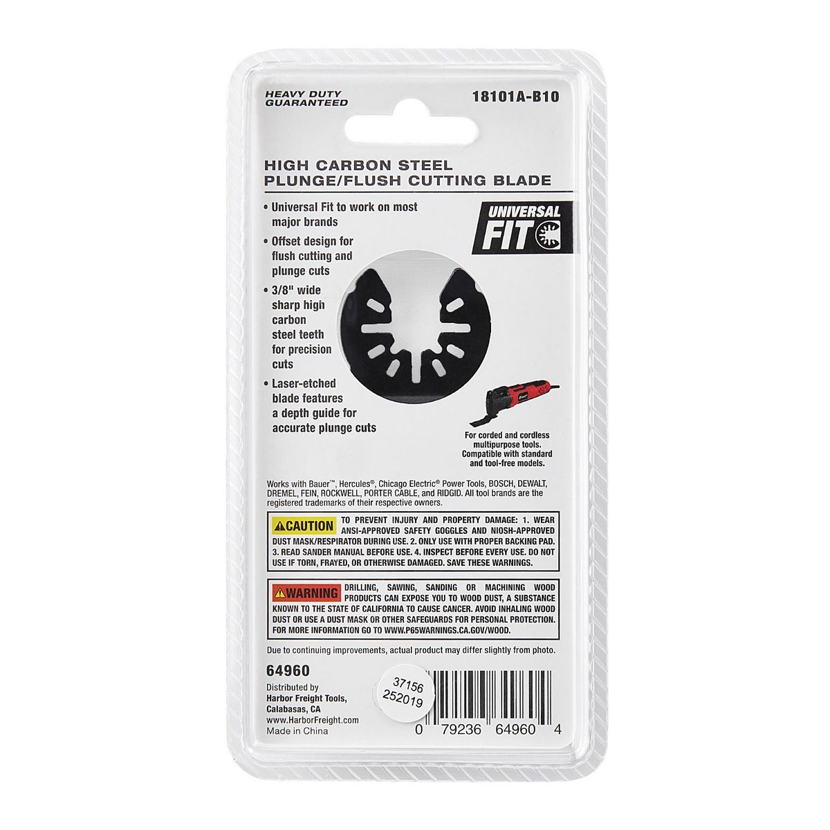 Cuchilla de inmersión/corte a ras de acero de alto carbono Bauer de 3/8 de pulgada para herramientas múltiples oscilantes - 64960