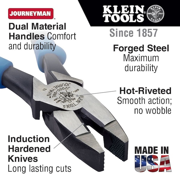 Klein Tools 8 13/16 in Journeyman(TM) Linemans Plier High Leverage, Steel - J2138NE