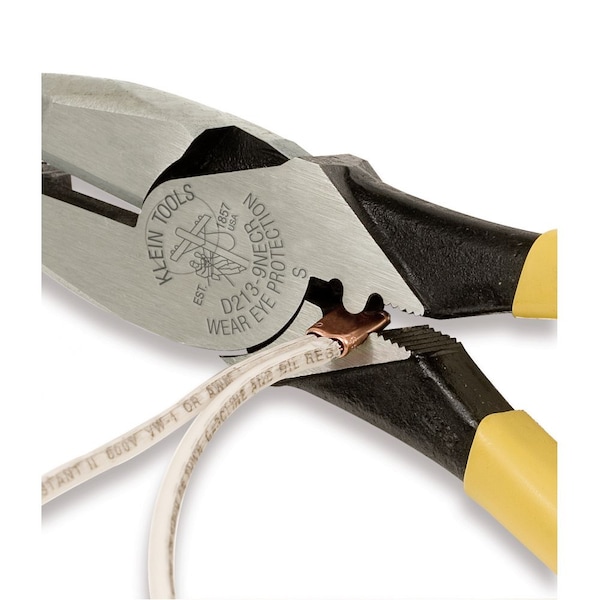 Klein Tools 9 3/8 in Linemans Plier High Leverage w/ Wire Crimper, Steel - D213-9NE-CR