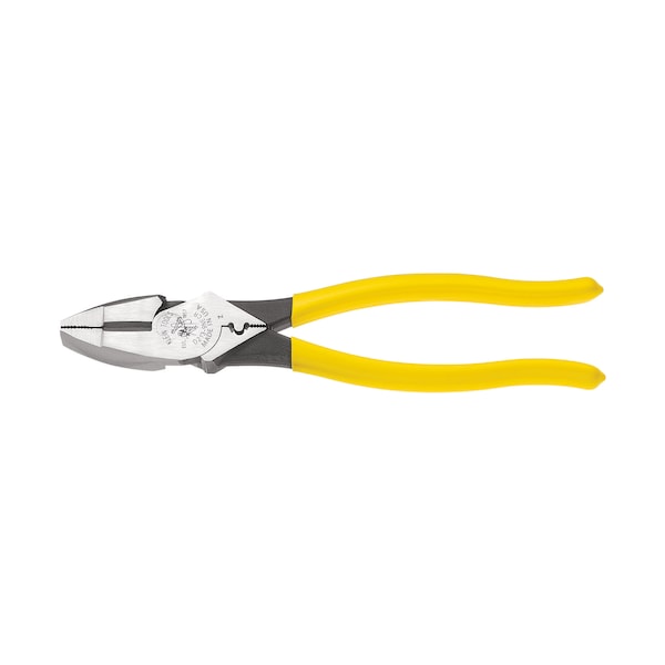 Klein Tools 9 3/8 in Linemans Plier High Leverage w/ Wire Crimper, Steel - D213-9NE-CR