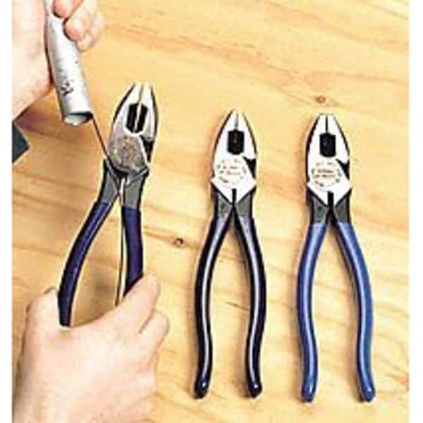 Klein Tools 9 3/8 in Linemans Plier High Leverage w/ Wire Crimper, Steel - D213-9NE-CR