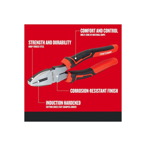 Craftsman Lineman Pliers, Steel, Flat Jaw, 8 3/4" L - CMHT81648