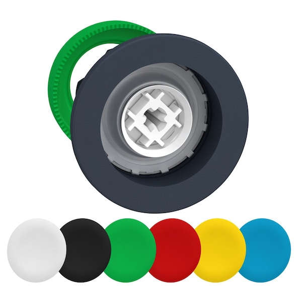 Schneider Electric Cabeza de botón de presión empotrable antimicrobiano, Harmony XB5, de plástico, con juego de 6 tapas de colores, 30 mm, retorno por resorte, sin marcar - ZB5FA9