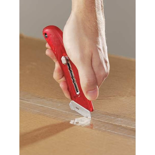 Pacific Handy Cutter Safety Knife, 3 Fixed Blade Depths, 5 3/4 in L, Safety Point, Steel Blade, Green Plastic Handle - S4R