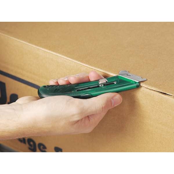 Pacific Handy Cutter Safety Knife, 3 Fixed Blade Depths, 5 3/4 in L, Safety Point, Steel Blade, Green Plastic Handle - S4R