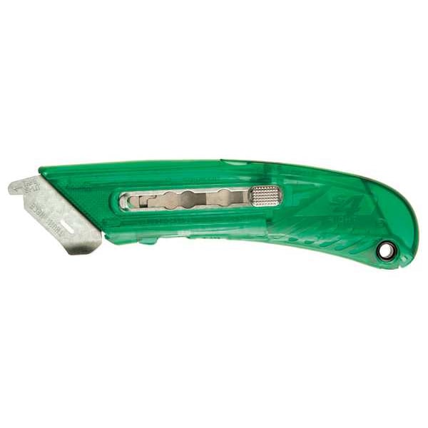 Pacific Handy Cutter Safety Knife, 3 Fixed Blade Depths, 5 3/4 in L, Safety Point, Steel Blade, Green Plastic Handle - S4R
