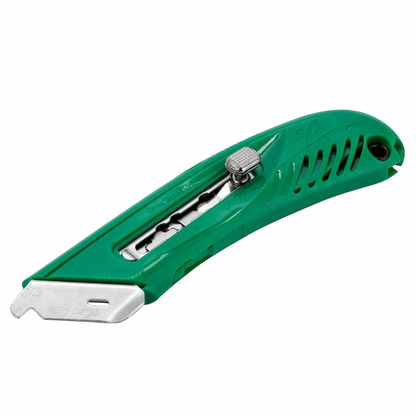 Pacific Handy Cutter Safety Knife, 3 Fixed Blade Depths, 5 3/4 in L, Safety Point, Steel Blade, Green Plastic Handle - S4R