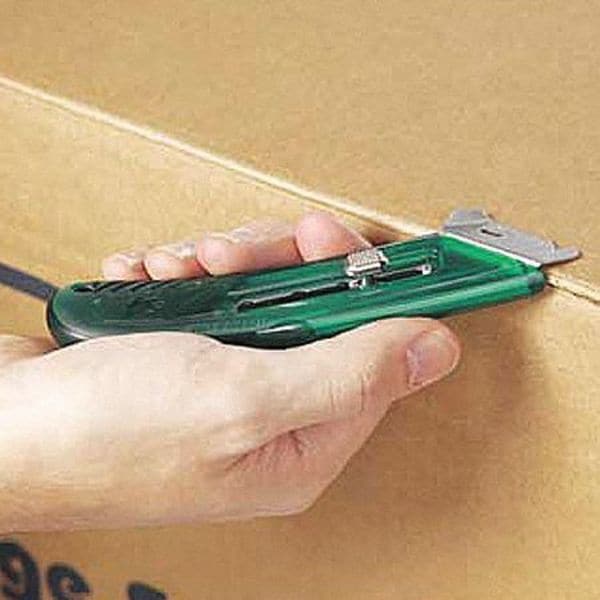 Pacific Handy Cutter Safety Knife, 3 Fixed Blade Depths, 5 3/4 in L, Safety Point, Steel Blade, Green Plastic Handle - S4R