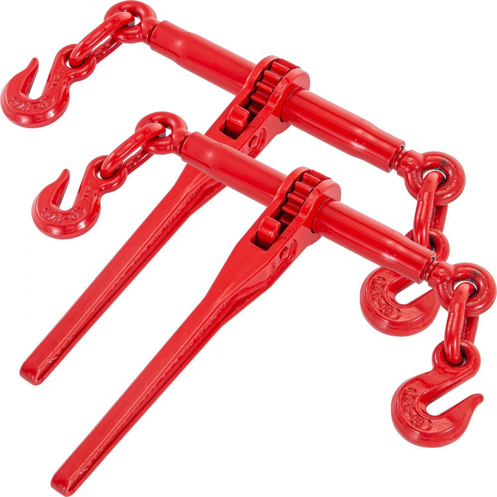 VEVOR Chain Binder 5/16in x 3/8in, Ratchet Load Binder 6600lbs Capacity, Ratchet Lever Binder w/ G70 Hooks, Adjustable Length, Ratchet Chain Binder for Tie Down, Hauling, Towing, 2-Pack in Red - SZGL2P516-38JL001V0