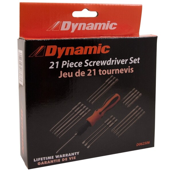 Dynamic Tools 21 Piece Screwdriver Set W/ Removable Bits, Comfort Grip Handle - D062506