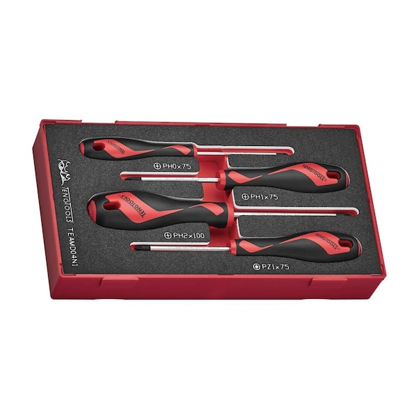 Teng Tools 4 Piece Mixed Size Phillips Ph, Pozidriv Pz Tip Head Screwdriver Eva Foam Set - TEAMD04N1