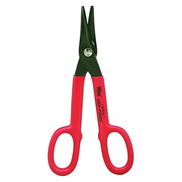Crescent Wiss Tinner Snip, 10.35 in OAL, 2 in L Cut, Long, Straight Cut, Steel Blade, Black/Rawhide Handle - WDF10D