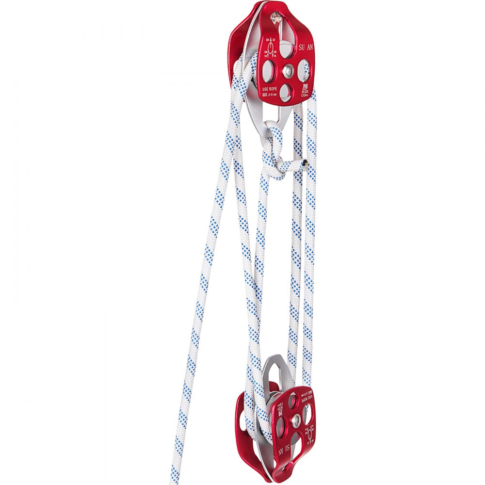 VEVOR Twin Sheave Block and Tackle 0.43-0.5Inch 100-200Ft Twin Sheave Block with Braid Rope 30-35KN 6600-7705LBS Double Pulley Rigging (7/16" x 250') - SHLSJTZ11MM76MJLSV0