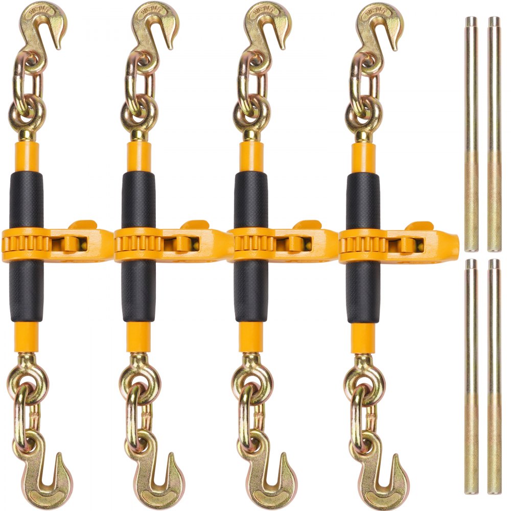 VEVOR Ratchet Chain Binder, 5/16"-3/8" Heavy Duty Load Binders, with G80 Hooks 7,100 lbs Secure Load Limit, Labor-saving Anti-skid Handle, Tie Down Hauling Chain Binders for Flatbed Truck Trailer, 4 P - JLLJQBJHTS516OK9UV0