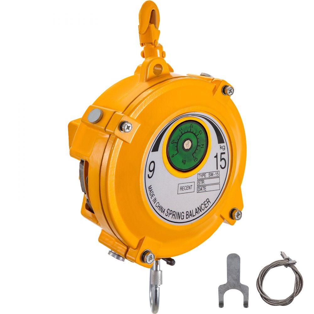 VEVOR Spring Balancer 20-33lbs(9-15kg) Retractable Tool Holder 1.5m Length Tool Balancer with Hook and Wire Rope Adjustable Balancer Retractor Hanging Holding Equipment in Yellow - DHPHQ9-15KGHS0001V0