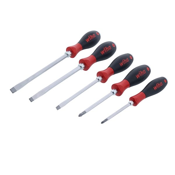Wiha 5 Piece SoftFinish X Heavy Duty Slotted and Phillips Screwdriver Set - 53095