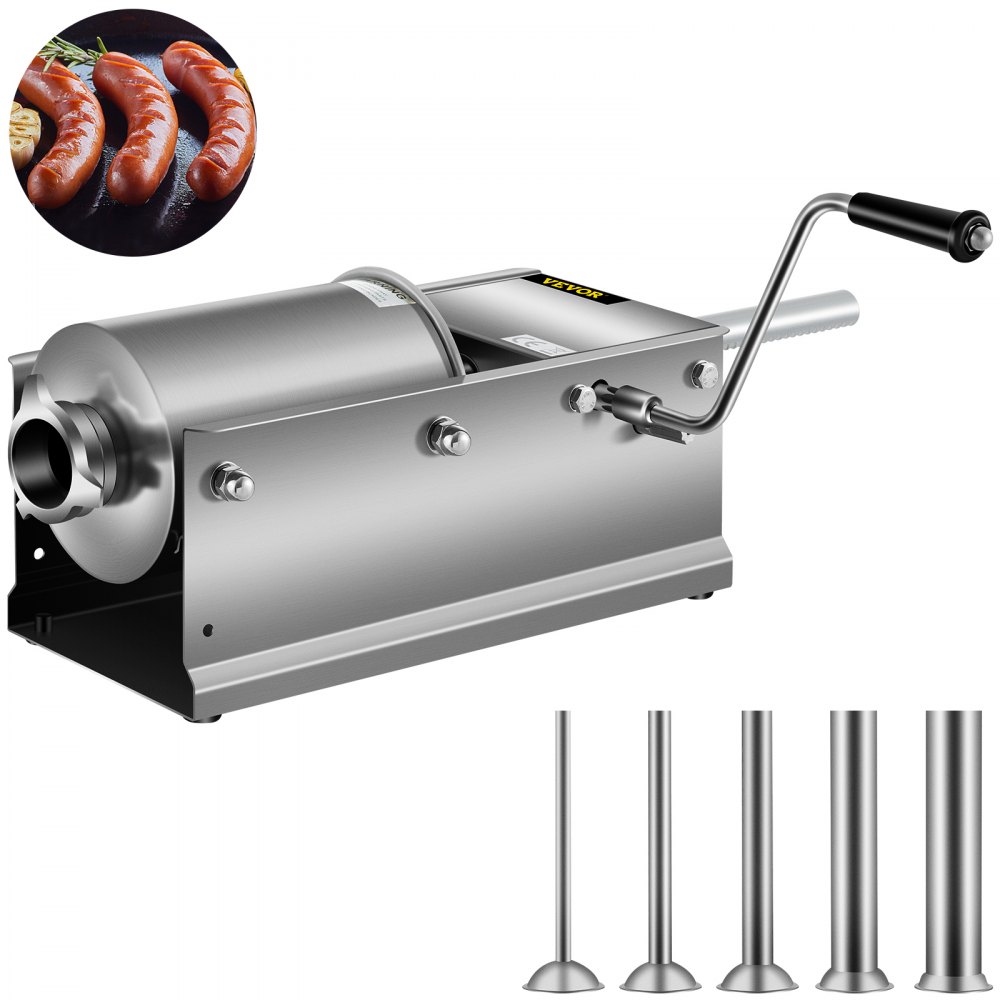 VEVOR Horizontal Sausage Stuffer 3L/ 7Lbs Manual Sausage Maker With 5 Filling Nozzles Sausage Stuffing Machine For Home & Commercial Use Stainless Steel - GCJSDSPS3L0000001V0