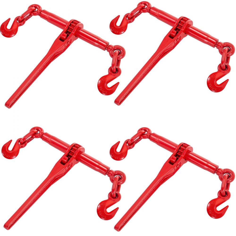 VEVOR 9215LBS 3/8" – 1/2" Ratchet Binders 9,215 LBS Secure Working Load, G70 Hooks and Adjustable Length, for Grade 70-80 Chains, Tie Down, Hauling, Towing, 4-Pack, Red - SZGL4P3812JL00001V0