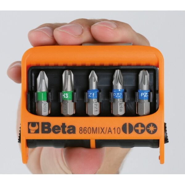 Beta 860MIX/A10 Set of 10 Bits with Magnetic Bit Holder in Plastic Case - 008600900