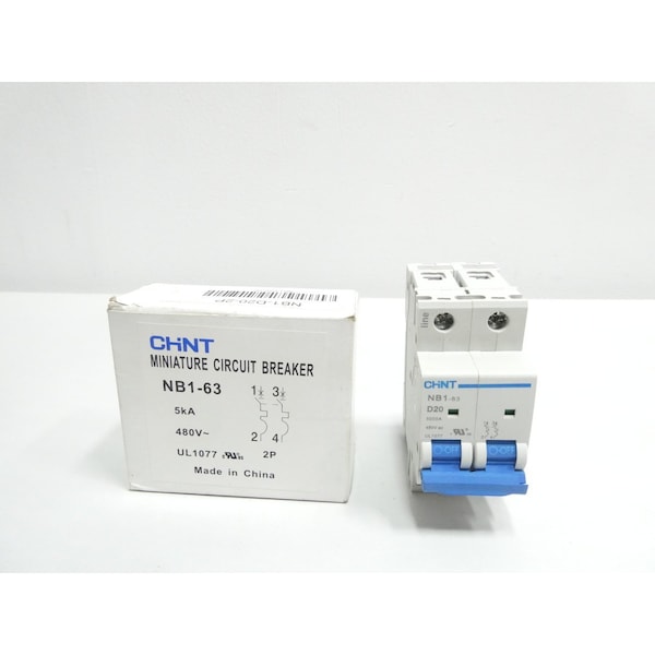Chint 2P 63A AMP 480V-AC MINIATURE CIRCUIT BREAKER - NB1-63