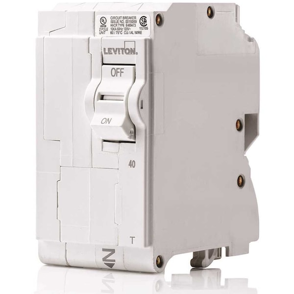 Leviton Circuit Breaker, 40A, 2 Pole, 120/240V AC - R00-LB240-0TR