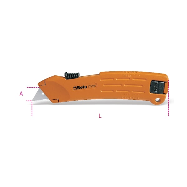 Beta 1772H Safety Utility Knife with Retractable Blade, 2 Blades - 017720029