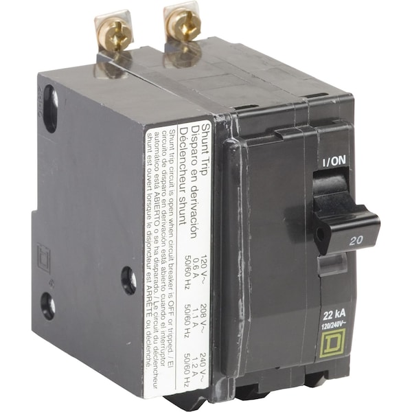 Square D Miniature Circuit Breaker, QOB Series, 20A, 2 Pole, 120/240V AC, 22kA at 120/240V AC - QOB220VH1021