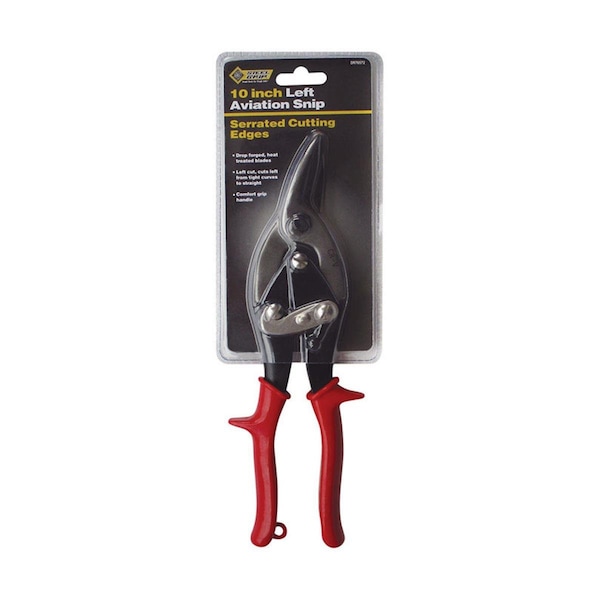 Protectionpro 10 in. Chrome Alloy Steel Left Serrated Aviation Snips; Red - PR3325516