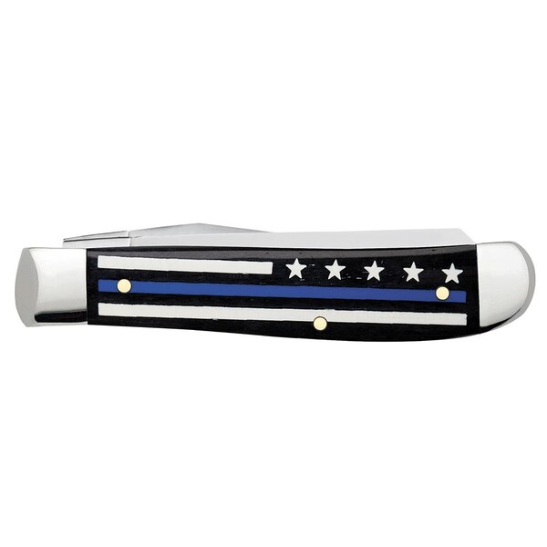 Case Cutlery 2023 Case Stripes Of Service Smooth Black Bone W/Color Inlays Blue Line Mini Trapper 6207 Ss - CAS-06568