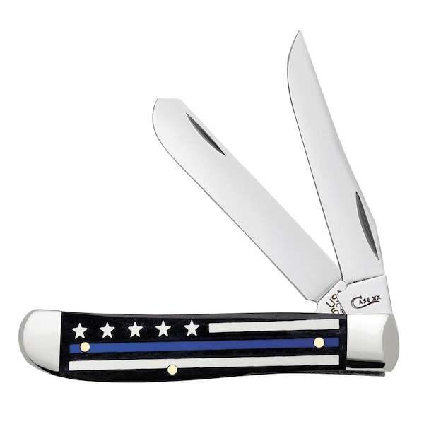 Case Cutlery 2023 Case Stripes Of Service Smooth Black Bone W/Color Inlays Blue Line Mini Trapper 6207 Ss - CAS-06568