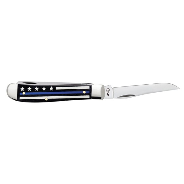 Case Cutlery 2023 Case Stripes Of Service Smooth Black Bone W/Color Inlays Blue Line Mini Trapper 6207 Ss - CAS-06568
