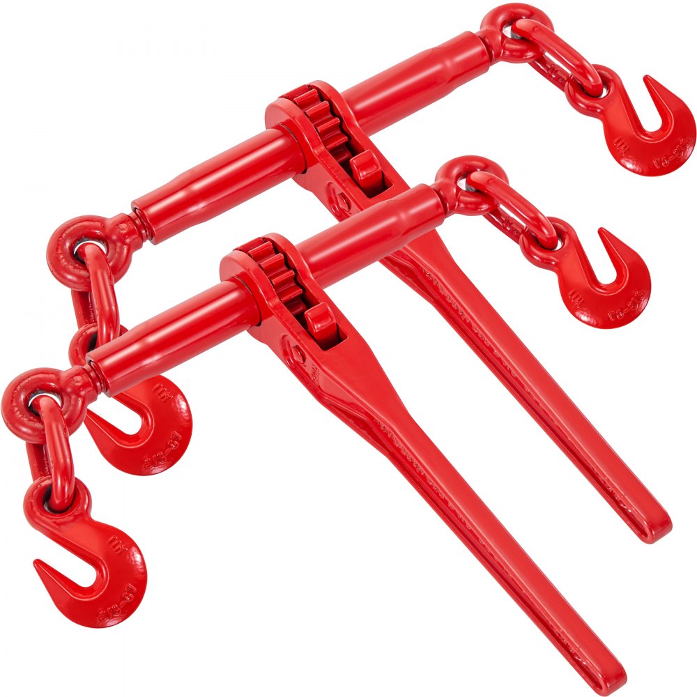 VEVOR 9215LBS 3/8" – 1/2" Ratchet Binders 9,215 LBS Secure Working Load, G70 Hooks and Adjustable Length, for Grade 70-80 Chains, Tie Down, Hauling, Towing, 2-Pack, Red - SZGL2P38-12JL0001V0