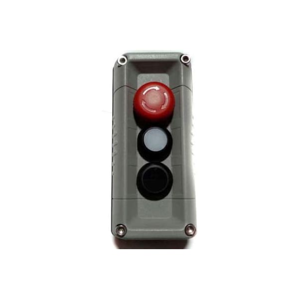 Springer Controls Co T.E.R., F71GG10020000001 Estación de Control Montada en Pared VICTOR, Gris, 3 Orificios, Botón de Emergencia + 2 Funciones - F71GG10020000001