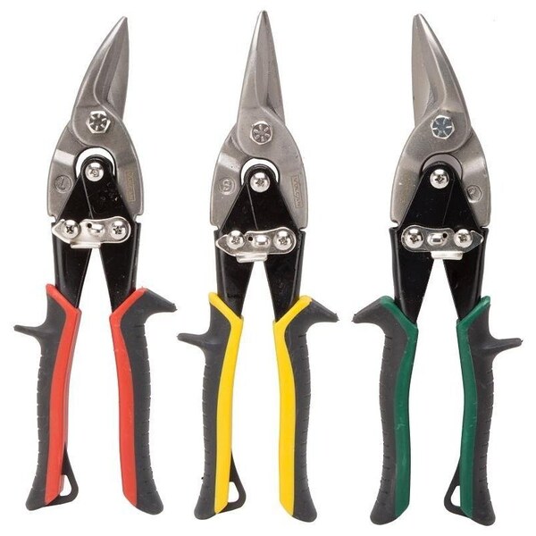 Vulcan Aviation Snip Set, 10-1/8 in OAL, Left/Right/Straight Cut, Chrome Vanadium Steel Blade - JL-TS3PCS
