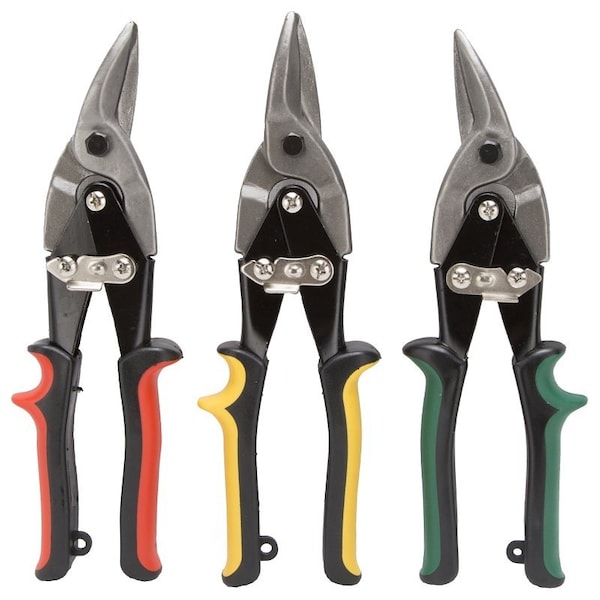 Vulcan Aviation Snips Set, 10-1/8 in OAL, Left/Right/Straight Cut, Carbon Steel Blade, Cushion Grip Handle - NTS03