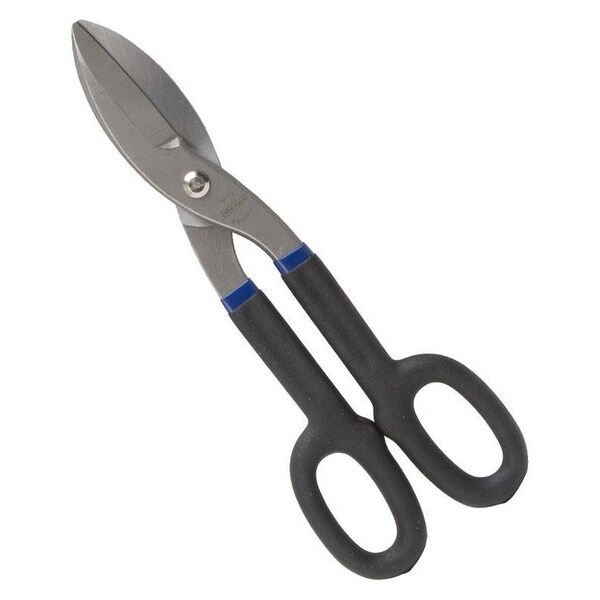 Vulcan Snip, 12 in OAL, 3 in L Cut, Straight Cut, Carbon Steel Blade, Non-Slip Grip Handle, Black/Blue Handle - TS-01412