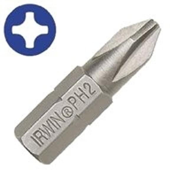 Irwin 3510472C Insert Bit, 2 Drive, PhillipsSlotted Drive, 14 in Shank, Hex Shank, 1 in L, Steel - IWAF21PH2-2