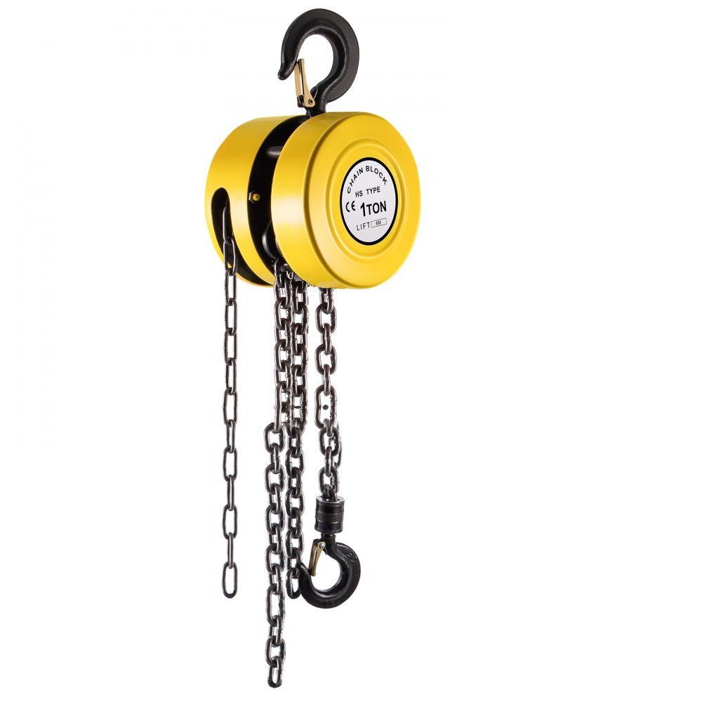 VEVOR Hand Chain Hoist, 2200 lbs /1 Ton Capacity Chain Block, 20ft/6m Lift Manual Hand Chain Block, Manual Hoist w/Industrial-Grade Steel Construction for Lifting Good in Transport & Workshop, Yellow - SLHLHSYX1T6M4OTJCV0