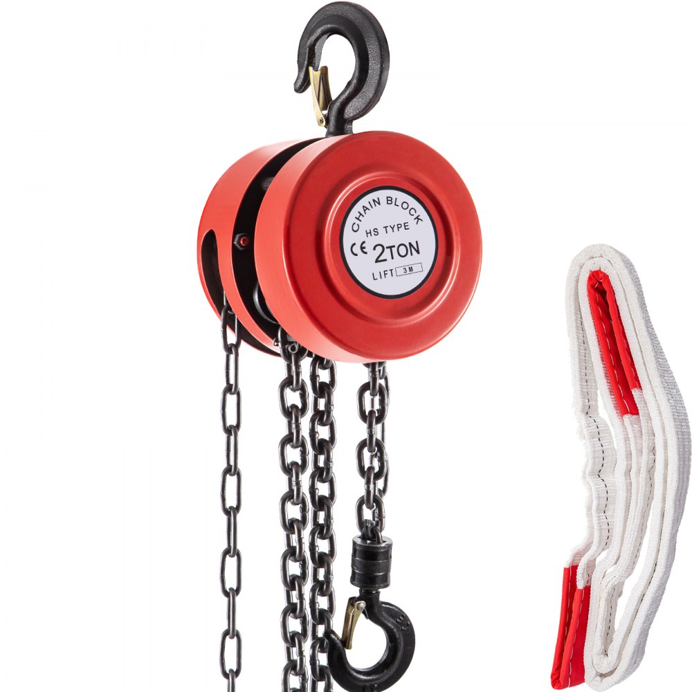 VEVOR Hand Chain Hoist, 6600 lbs /3 Ton Capacity Chain Block, 10ft/3m Lift Manual Hand Chain Block, Manual Hoist w/Industrial-Grade Steel Construction for Lifting Good in Transport & Workshop, Red - SLHLHSYX3T3MFNB9TV0