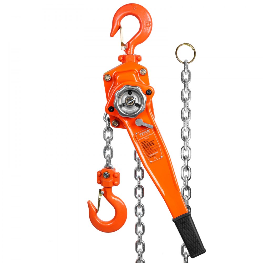 VEVOR Manual Lever Chain Hoist, 1-1/2 Ton 3300 lbs Capacity 10 FT Come Along, G80 Galvanized Carbon Steel with Weston Double-Pawl Brake,Auto Chain Leading & 360° Rotation Hook, for Garage Factory Dock - CGSBH112T10FTYOZ9V0