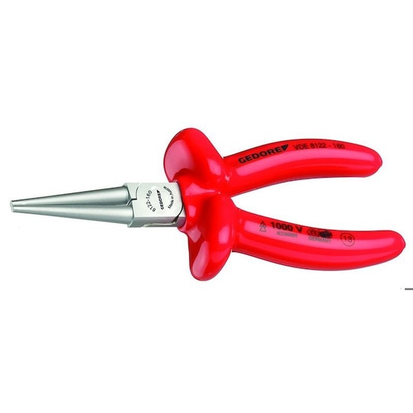 Gedore Insulated Round Nose Pliers, 6-1/4", Handle Type: VDE Dipped Insulation - VDE 8122-160