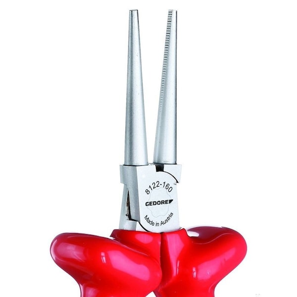 Gedore Insulated Round Nose Pliers, 6-1/4", Handle Type: VDE Dipped Insulation - VDE 8122-160