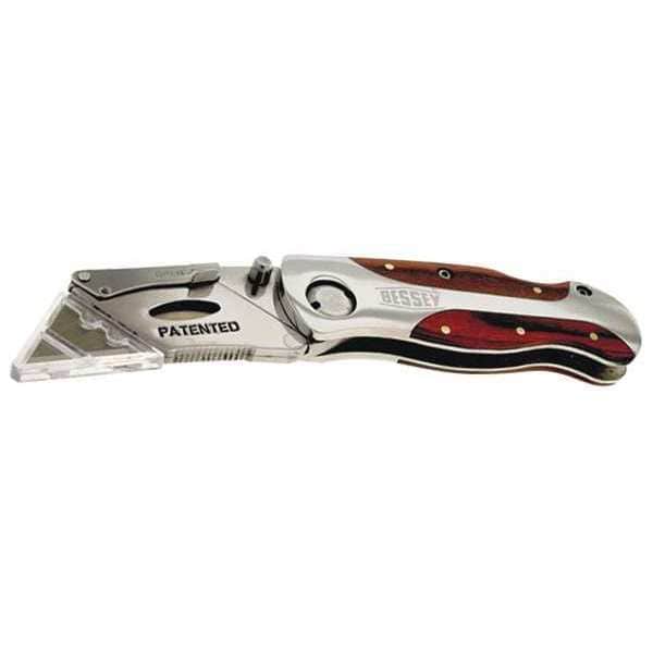 Bessey Folding Utility Knife, Wood, 6-1/4" Spring Release, 6-1/4" L - D-BKWH